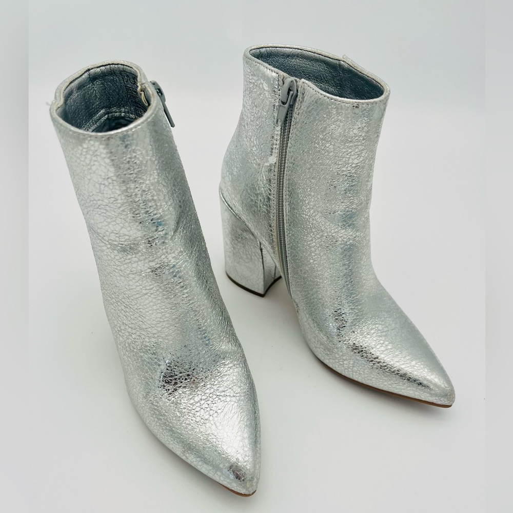 Sugar Silver Foil Metallic Glam Ankle Go Go Boots club party festival Halloween